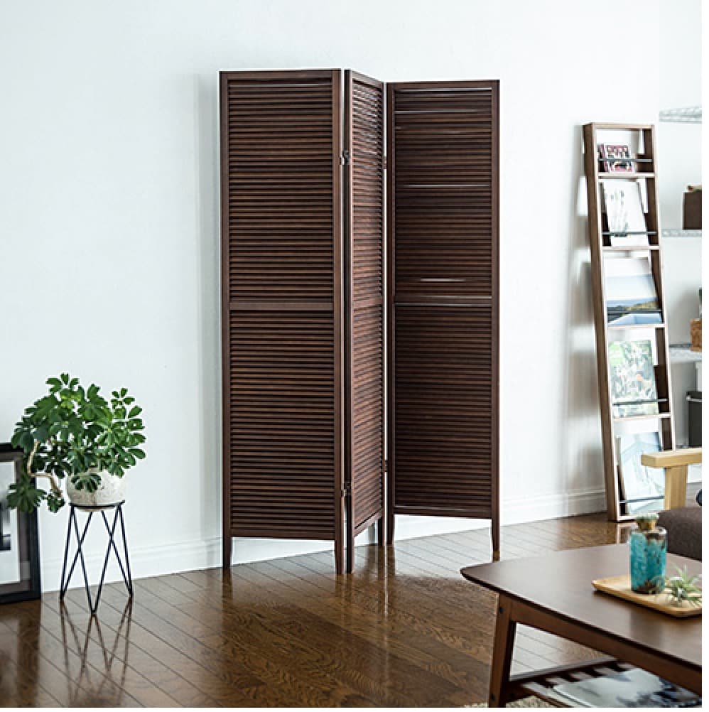 木製パーテーション（アジアン衝立・天然木使用・3連パーテーション・折りたたみ