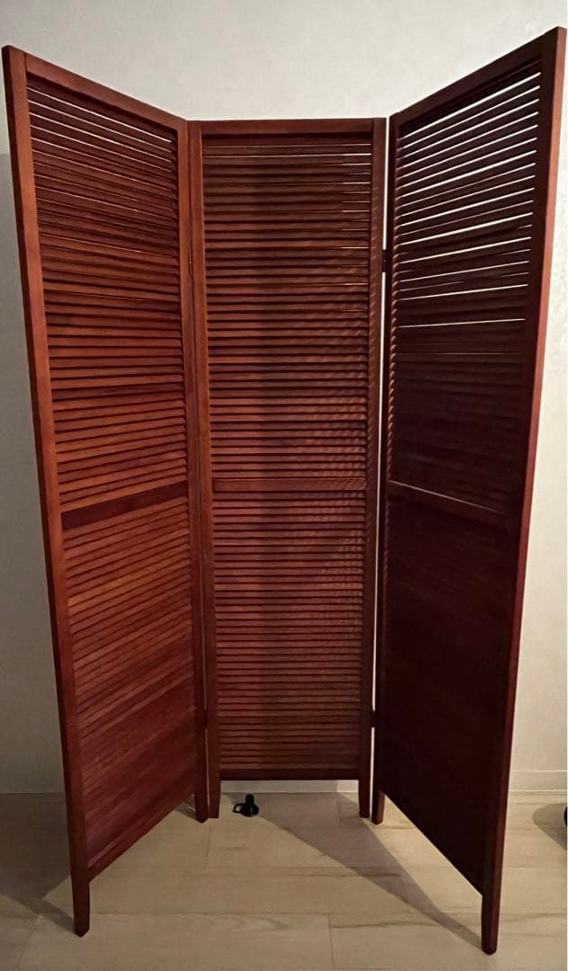 木製パーテーション（アジアン衝立・天然木使用・3連パーテーション・折りたたみ