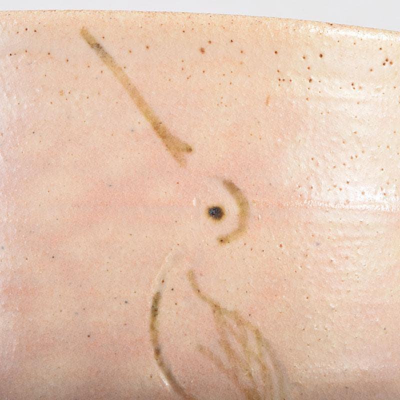 茶道具　志野焼　立鶴絵　茶碗　在銘　時代箱　V　R9374