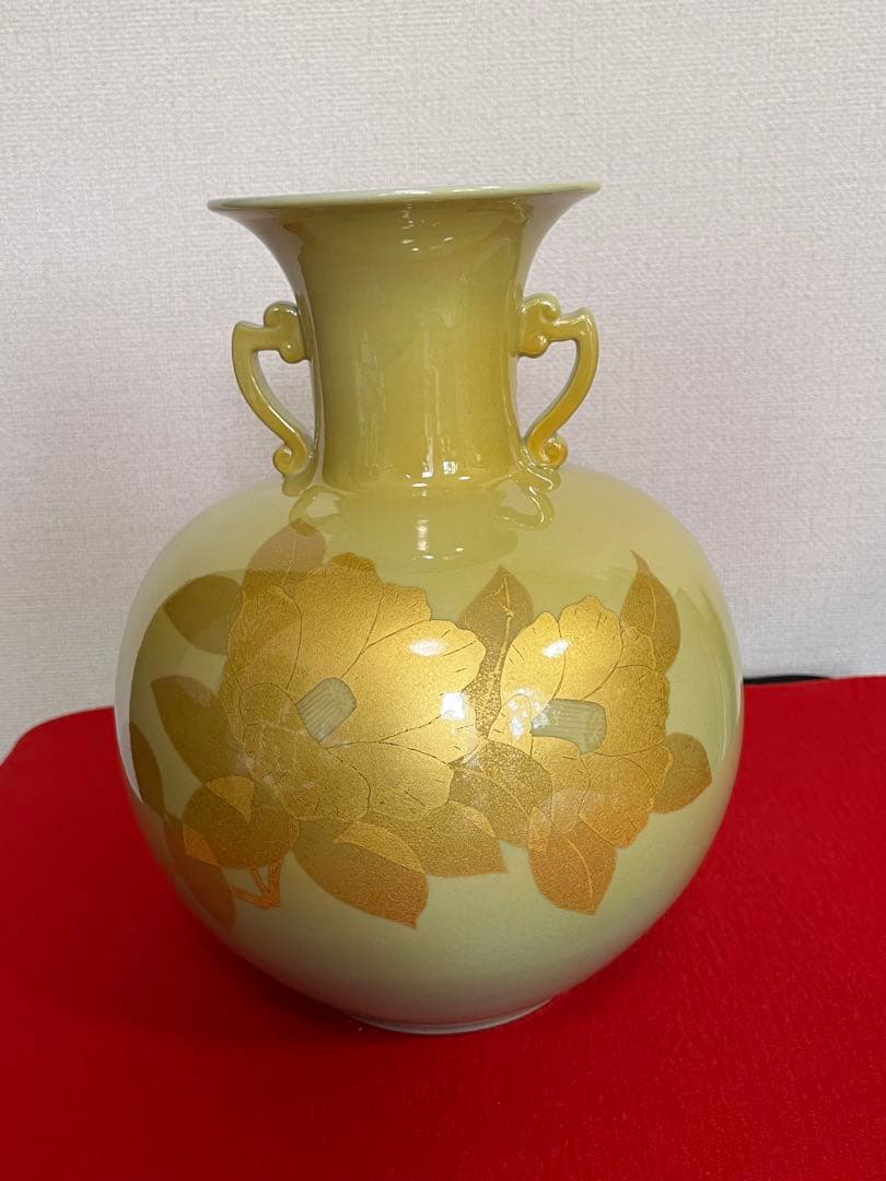 人間国宝 吉田美統 秀逸作 釉裏金彩 花瓶 『椿寿』 Y41 本物保証 完品