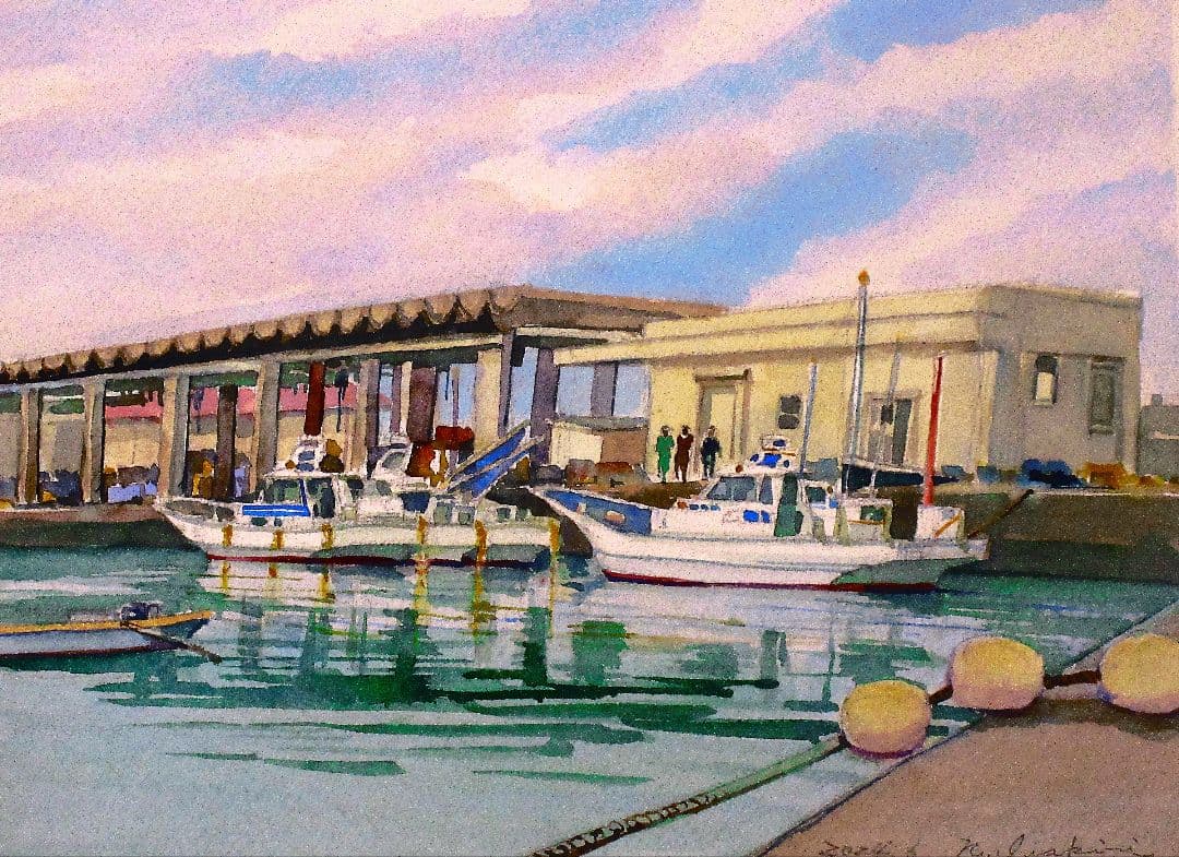 港の風景 水彩画