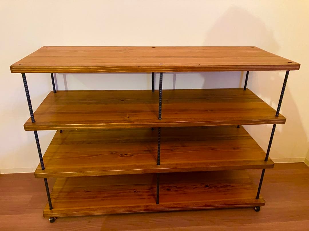 【売り切り】木製4段棚キャスター付