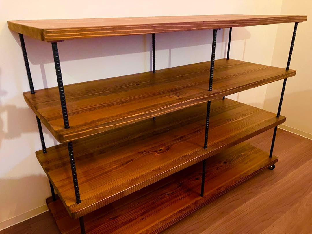 【売り切り】木製4段棚キャスター付