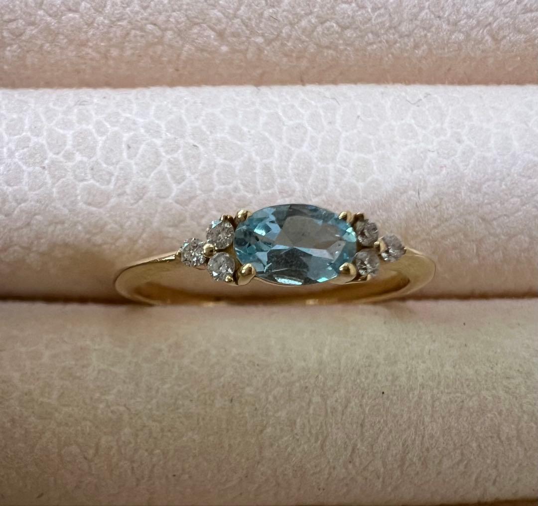 【新品】アクアマリン ダイヤモンド リング ♡ K18YG #16