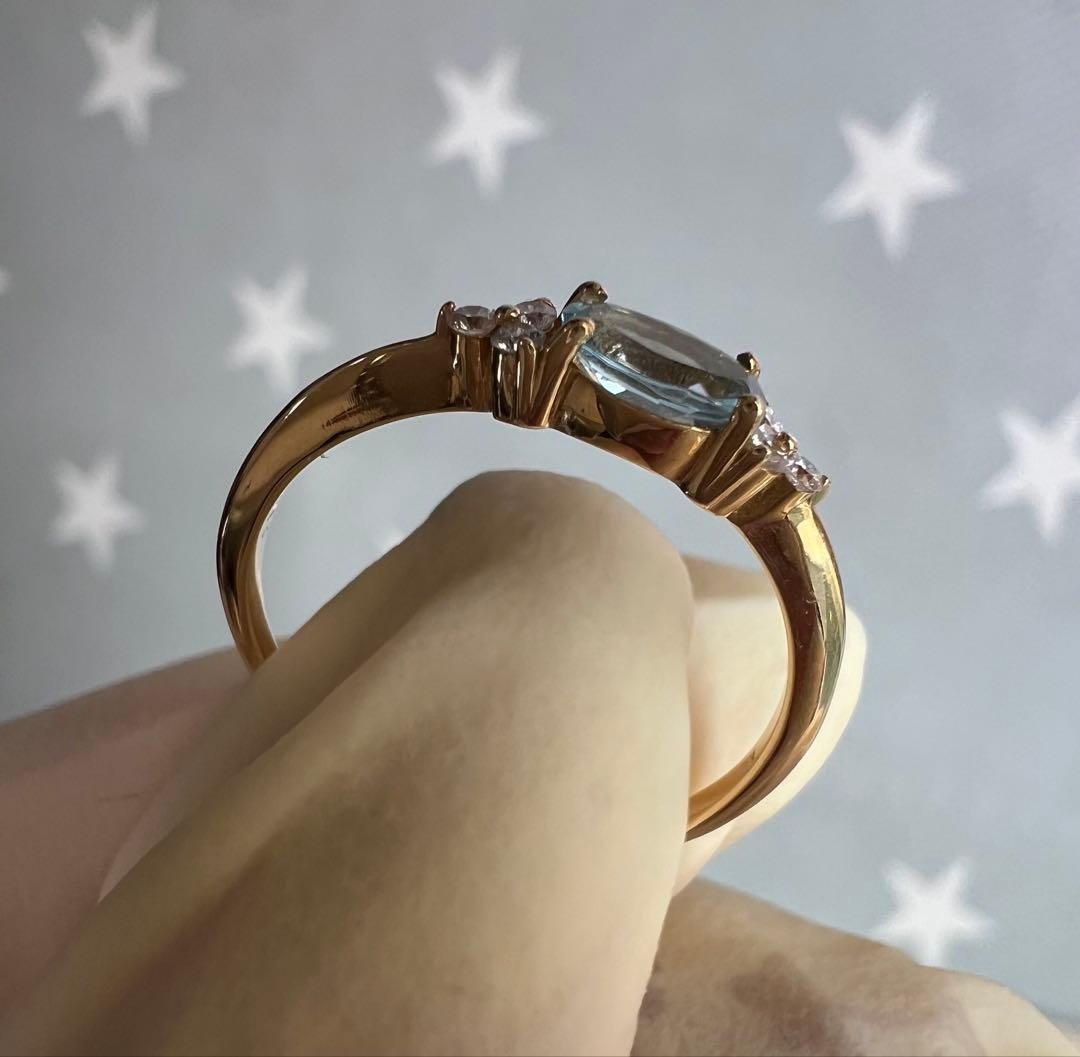 【新品】アクアマリン ダイヤモンド リング ♡ K18YG #16