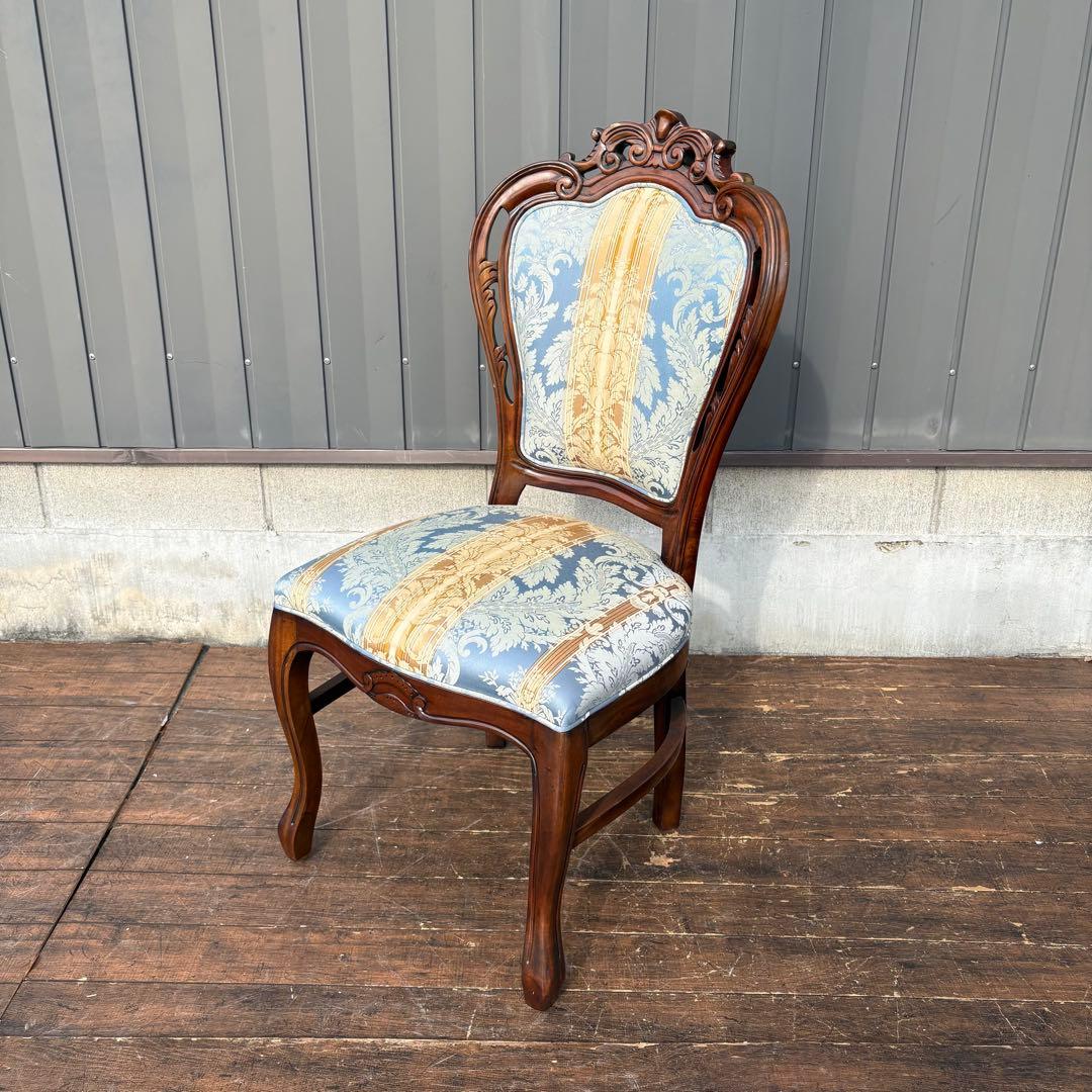 ②ビクトリアン装飾 花柄 木製ダイニングチェア 姫系 イタリア家具 アンティーク
