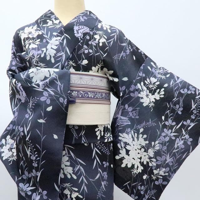 専用Y3130◆美品 洗える夏着物 紅梅 桜 蝶 小紋 高級浴衣
