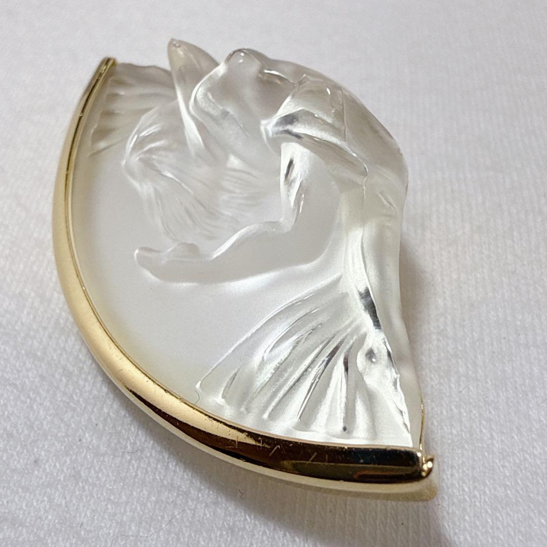 LALIQUE ラリック ゴールドカラー クリアガラス ブローチ