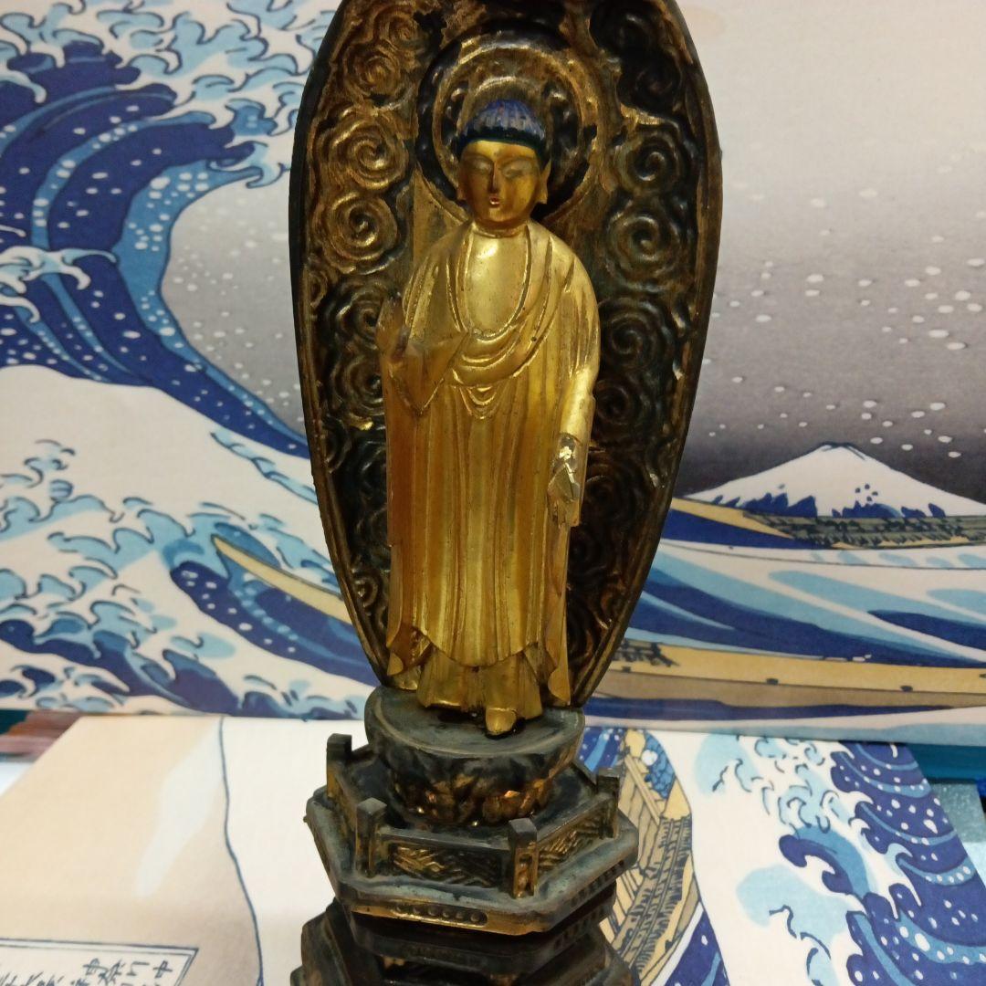江戸時代中期２００〜２８０年前頃高さ３３センチサイズ木製鍍金阿弥陀如来立像当時物