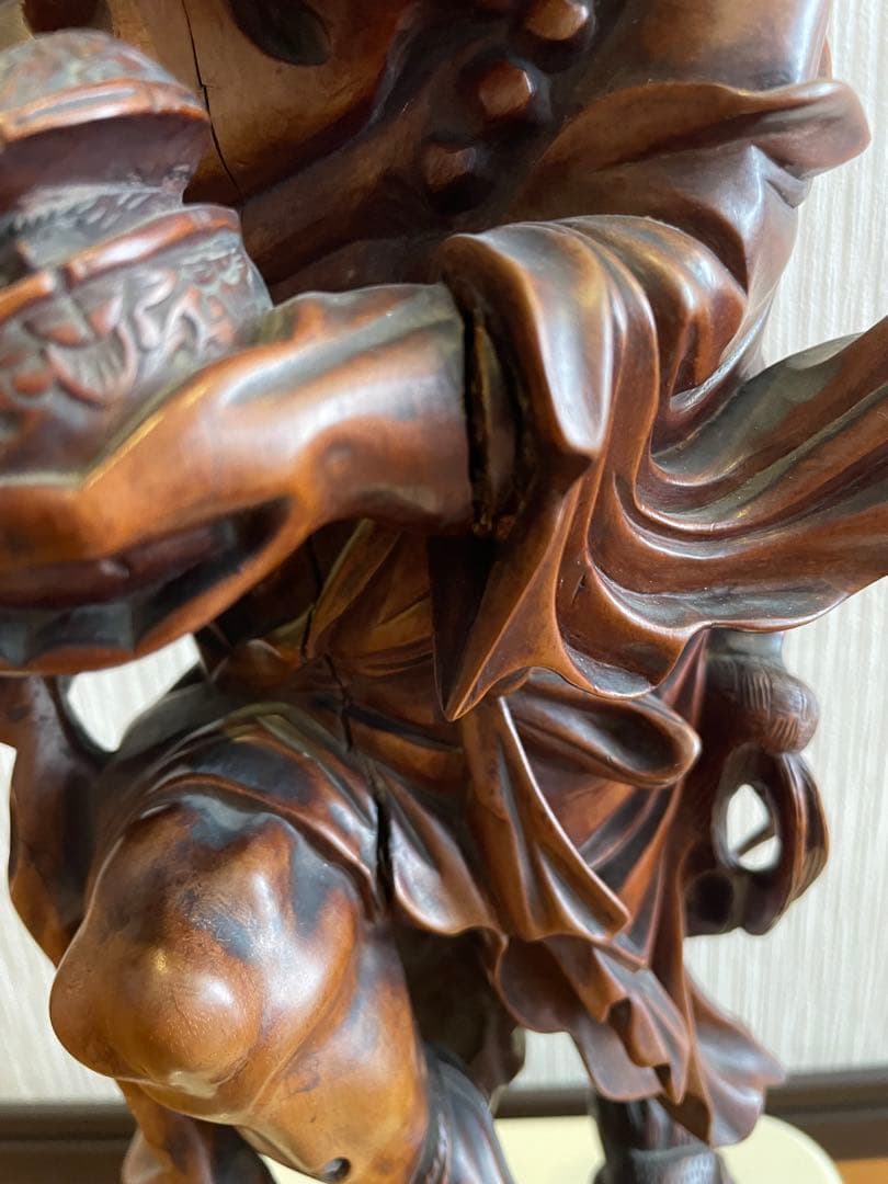 美術品級木製彫刻像 高さ約40 cm 2.22 kg 人物像　置物　黄楊(ツゲ)