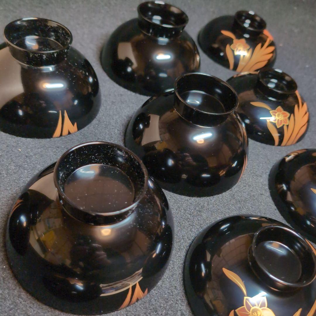 【越前塗】御吸物碗　錦寿　高仙才丸　水仙文様　天然木　高級漆器　黒地に蒔絵