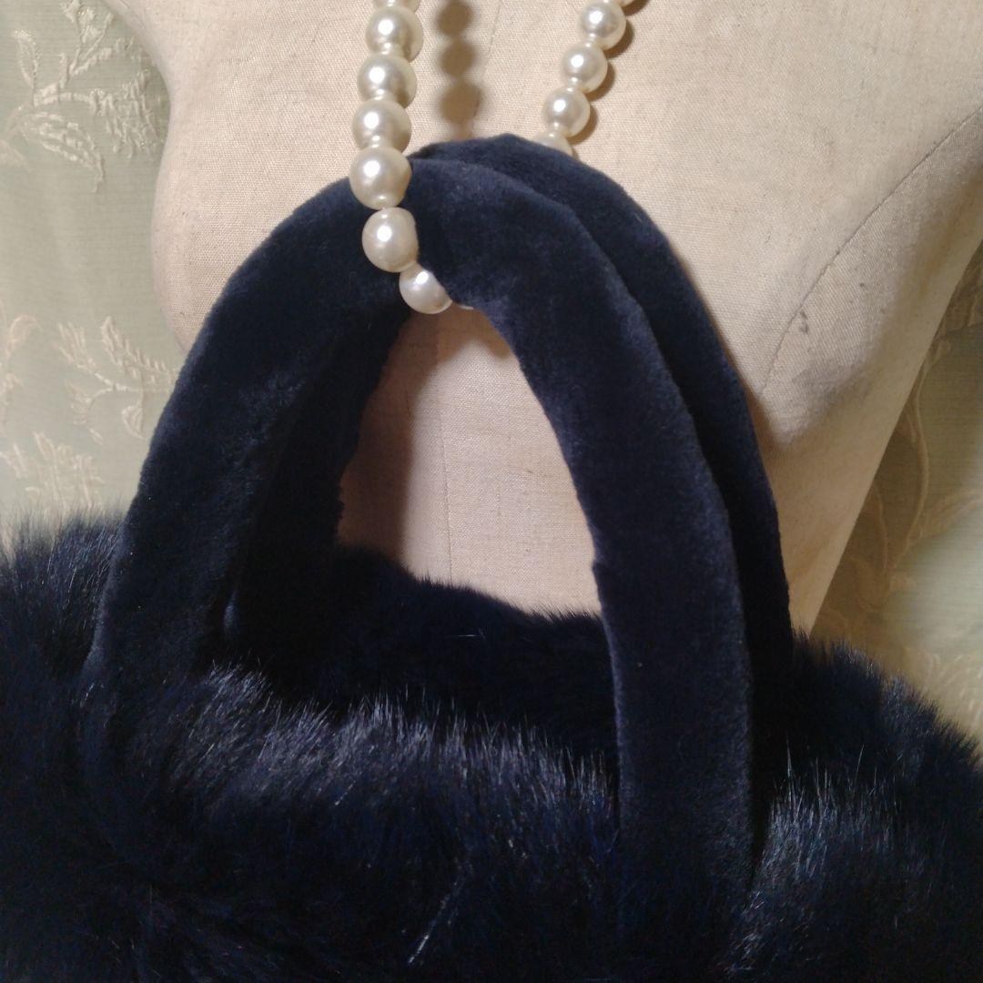 日本製✩新品未使用✩シェアードミンク✩ブルーフォックス✩ファーバッグ✩ネイビー系