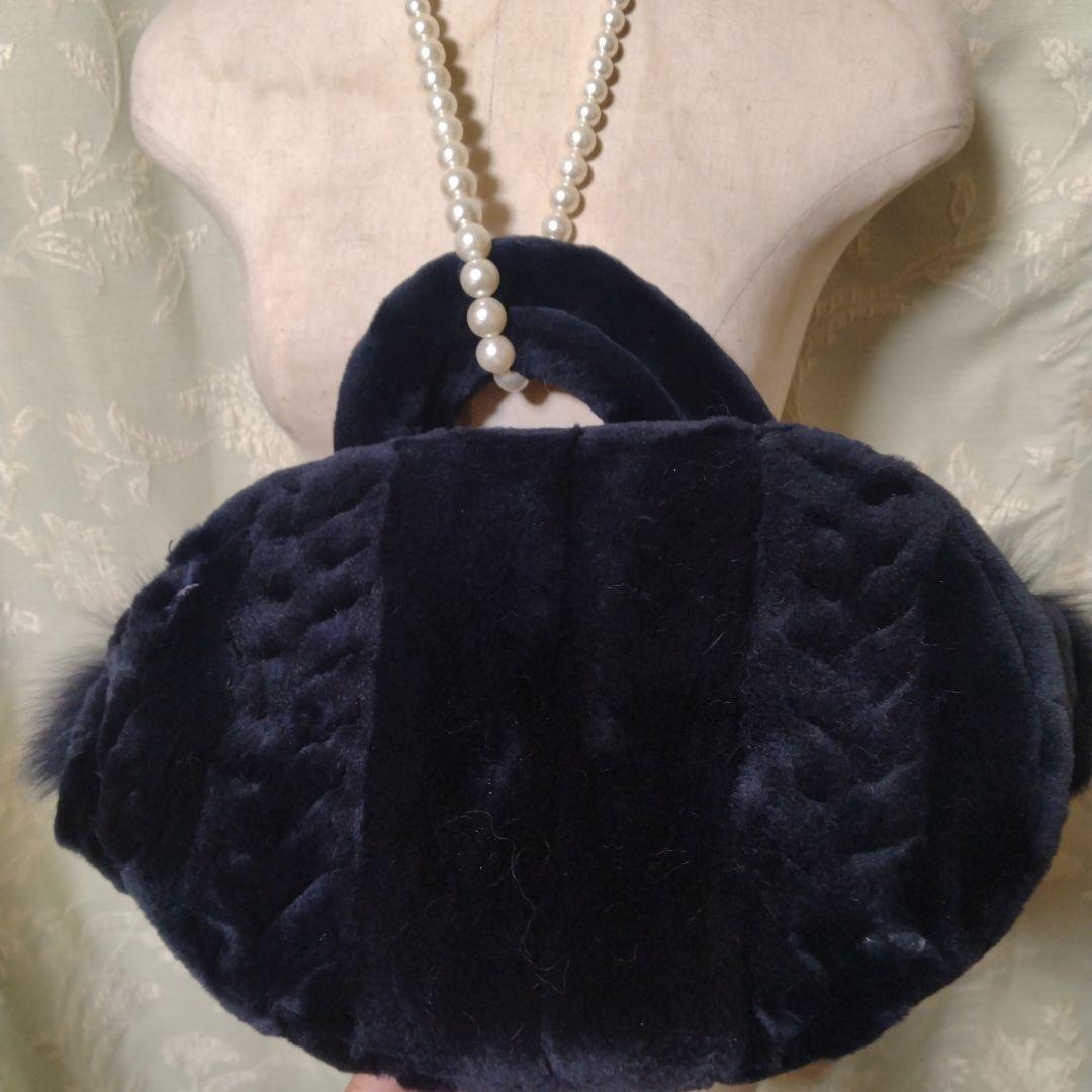 日本製✩新品未使用✩シェアードミンク✩ブルーフォックス✩ファーバッグ✩ネイビー系