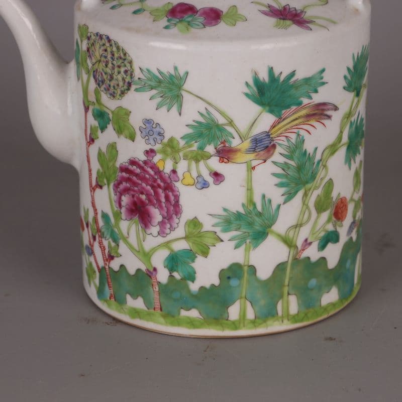 彩花鳥提梁壺 茶壺 茶道具 茶器 工芸品 美術品 置物