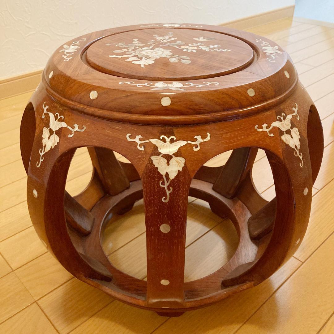 螺鈿細工 丸型座卓 丸椅子 スツール 腰掛け 中国美術 工芸品