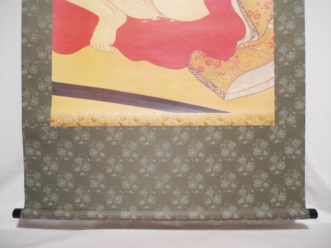 【工芸画】伝・葛飾北斎筆【春草図】春画◆複製画　美人画　掛軸