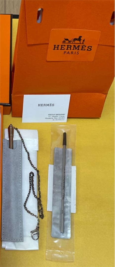 【新品本物】エルメス　シルバーチェーンボールペン　エス・テー・デュポン替芯2本付