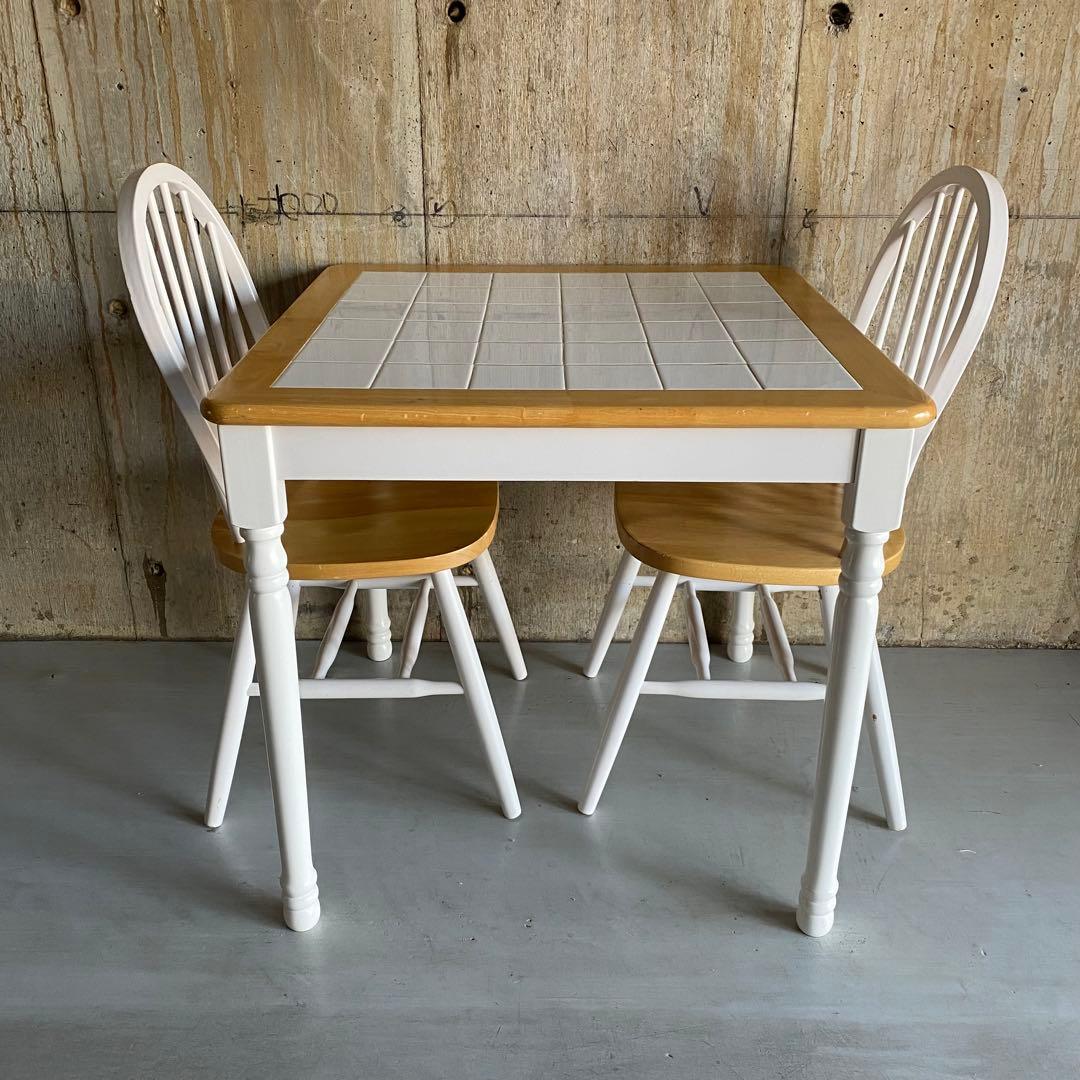 ダイニングテーブルセット　ダイニングチェア　タイルトップ　カントリー　レトロ