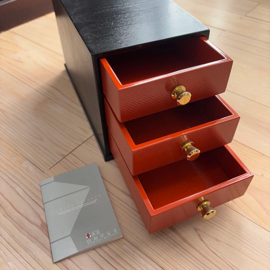 皇室御用達【山田平安堂】希少【三段引き出し】海外ギフトテーブルコーディネート