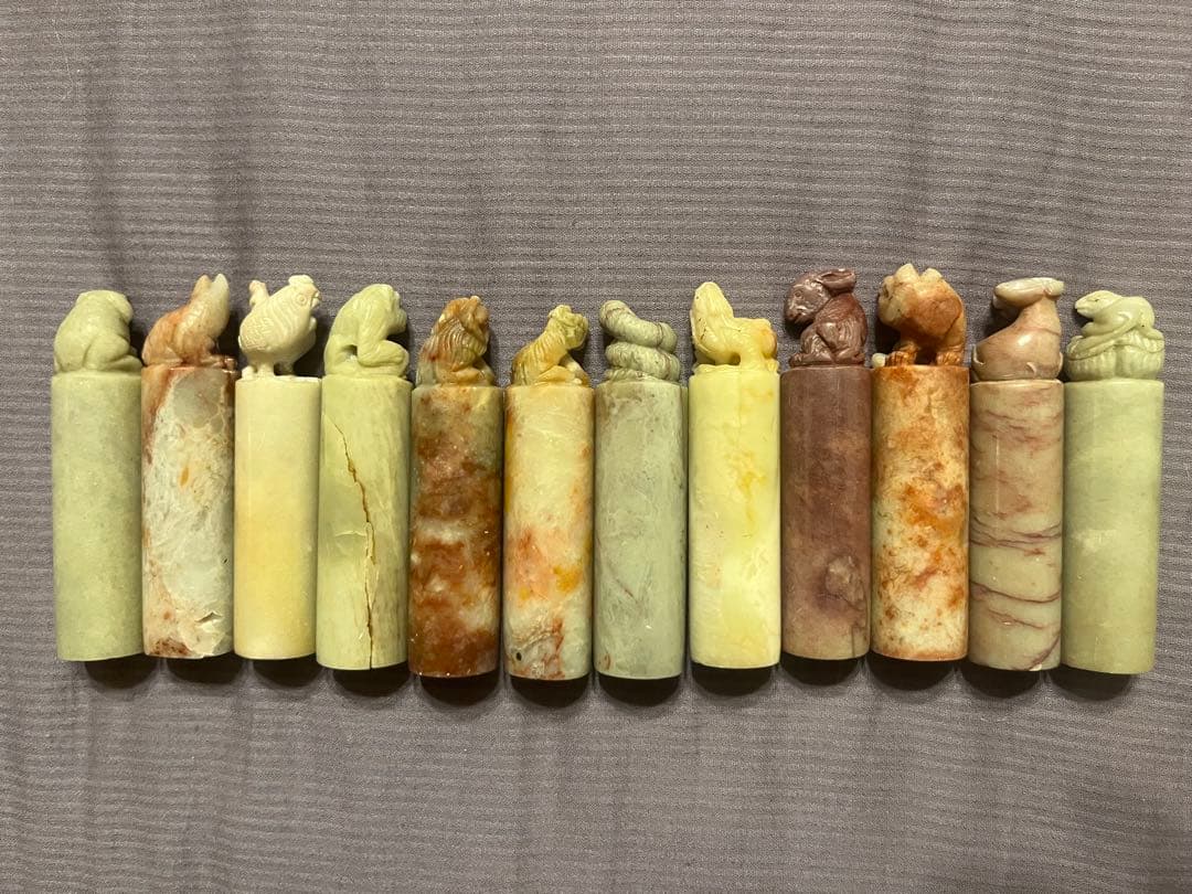 印鑑　石　印材　スタンプ　彫刻　干支　12支　ハンコ　伝統工芸　分化　骨董