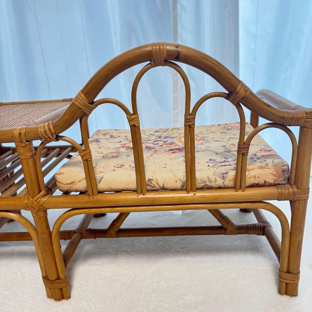 レア♡籐椅子 ラタンチェア サイドテーブル アンティーク レトロ クッション付