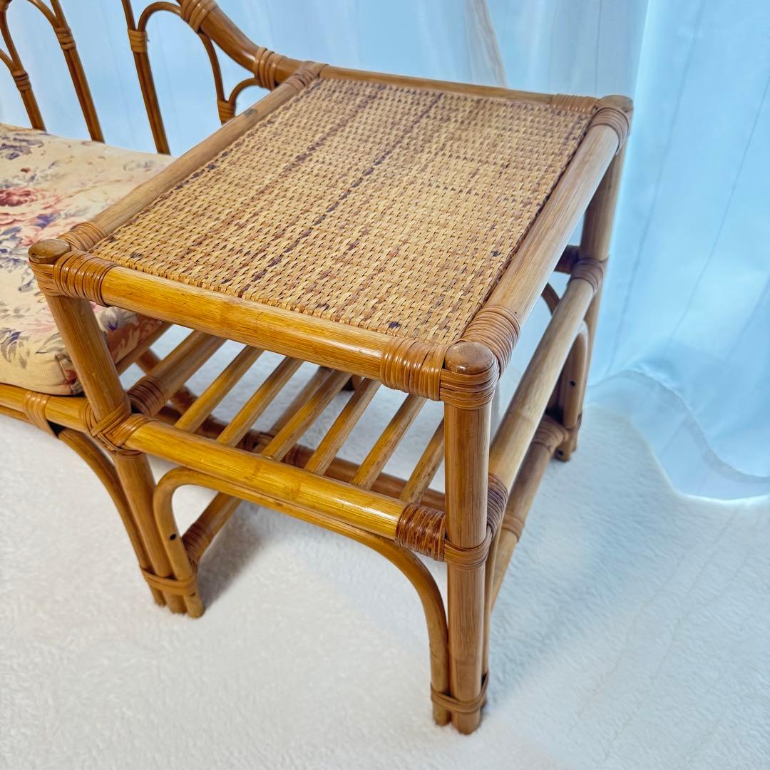レア♡籐椅子 ラタンチェア サイドテーブル アンティーク レトロ クッション付