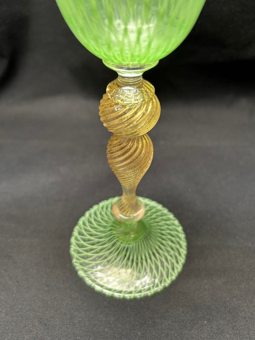 ベネチアングラスSeguso緑色網目模様ガラスカップ