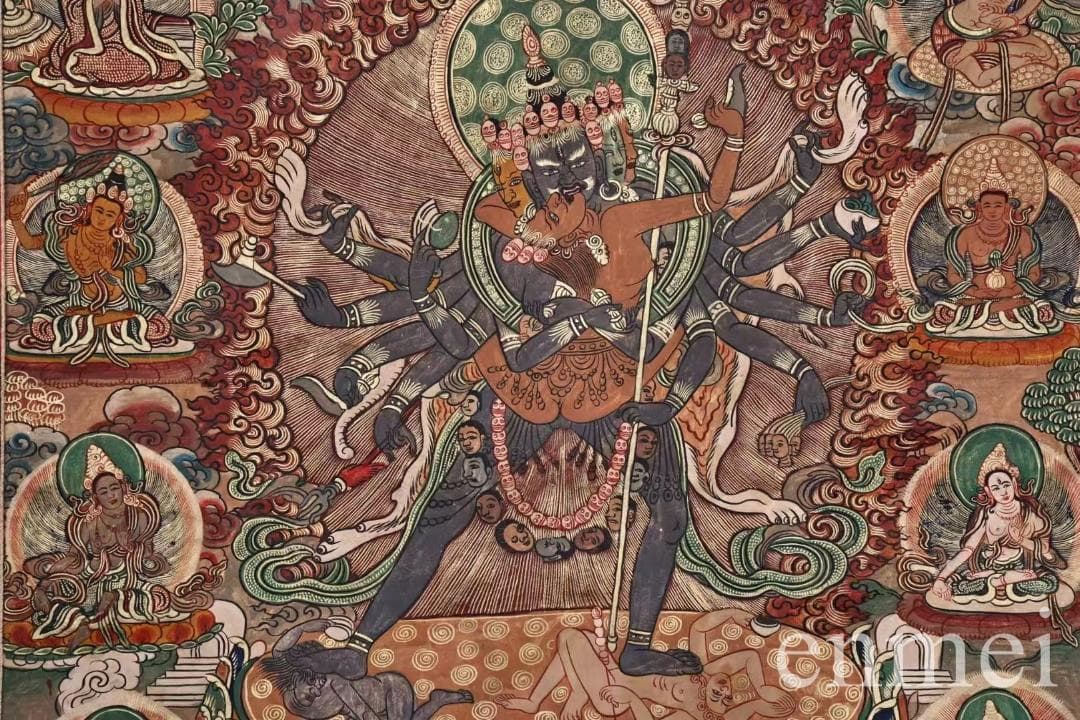 中国古美術・チベット・真皮唐卡・勝楽金剛仏像・純手描き・纯天然鉱物顔料・風水開運