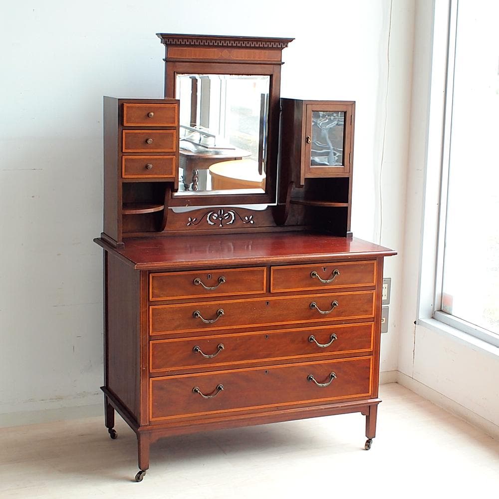 アンティーク ミラー付きチェスト 象嵌細工 ZR24025