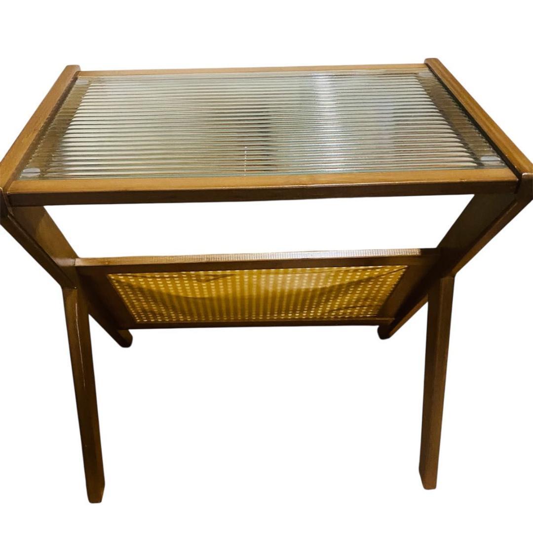 木製ブラウンサイドテーブル ガラス天板