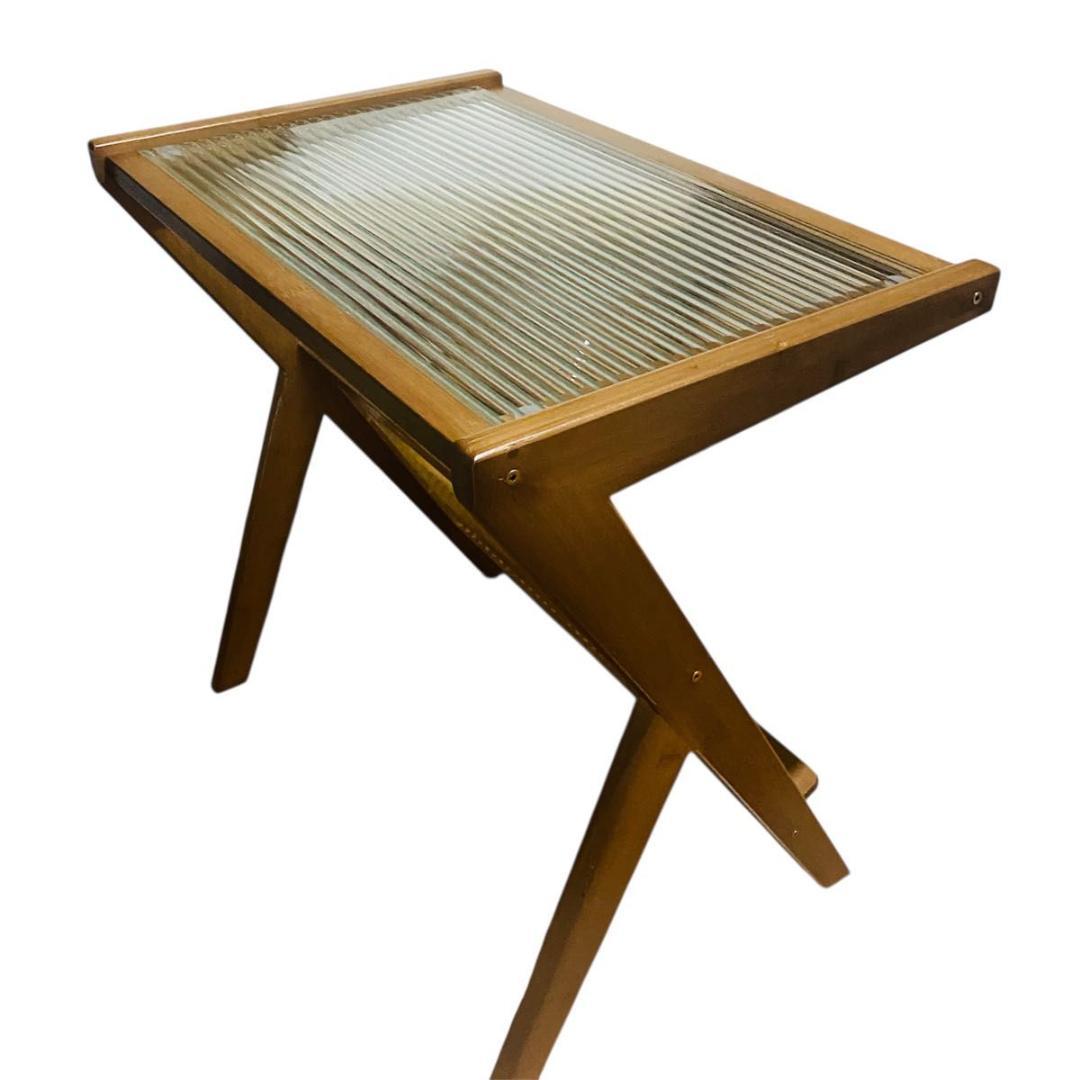 木製ブラウンサイドテーブル ガラス天板