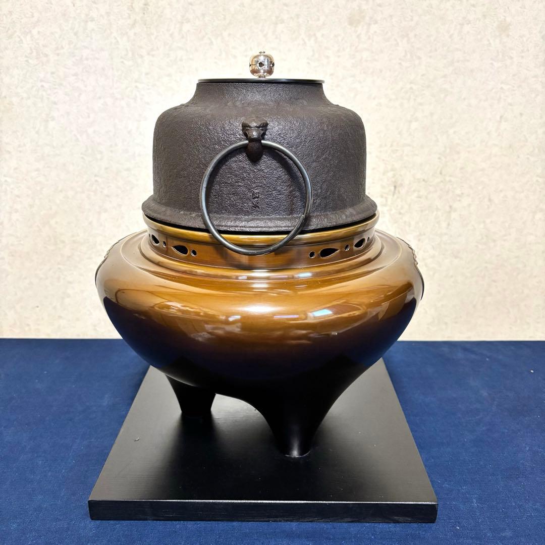 銀摘み 風炉 茶釜 電熱器 唐銅朝鮮風炉釜 野々田製電熱器 敷板 茶道具