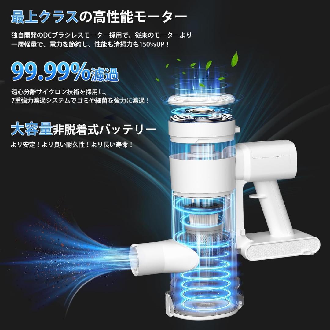 掃除機 コードレス 圧倒的吸引力 LEDライト 大容量バッテリー 自立式 ホワイ