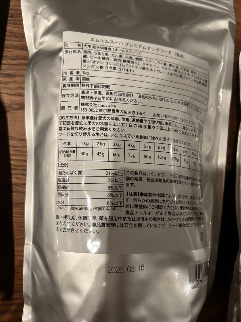 エムエムスーハ　馬肉　プレミアムドッグフード　1kg×4セット
