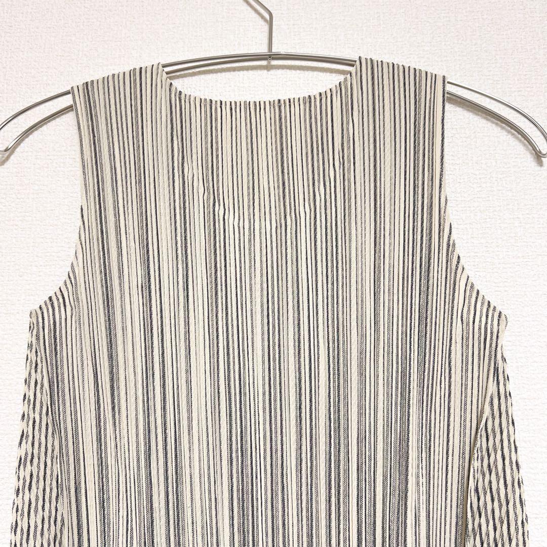 プリーツプリーズ　イッセイミヤケ　チュニック　ストライプ　切り替え　縦　斜め　3