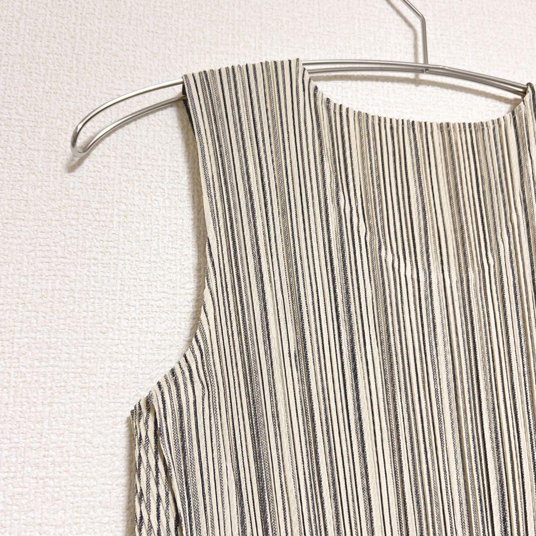 プリーツプリーズ　イッセイミヤケ　チュニック　ストライプ　切り替え　縦　斜め　3