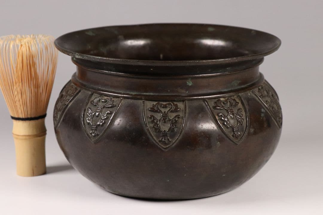 龍文堂 古銅 建水 こぼし 茶道具 煎茶 蝋型鋳造 中国 銅製 時代【MA461