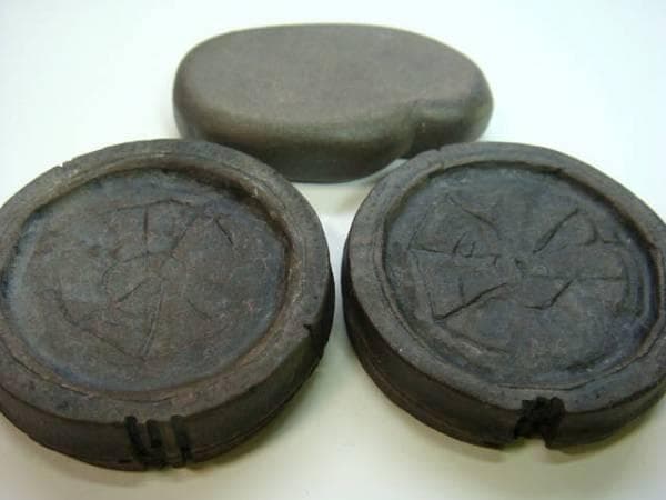 硯■古い小さい硯石 墨 中国 唐物 3個セット 箱付 書道道具 古民具 古美術■