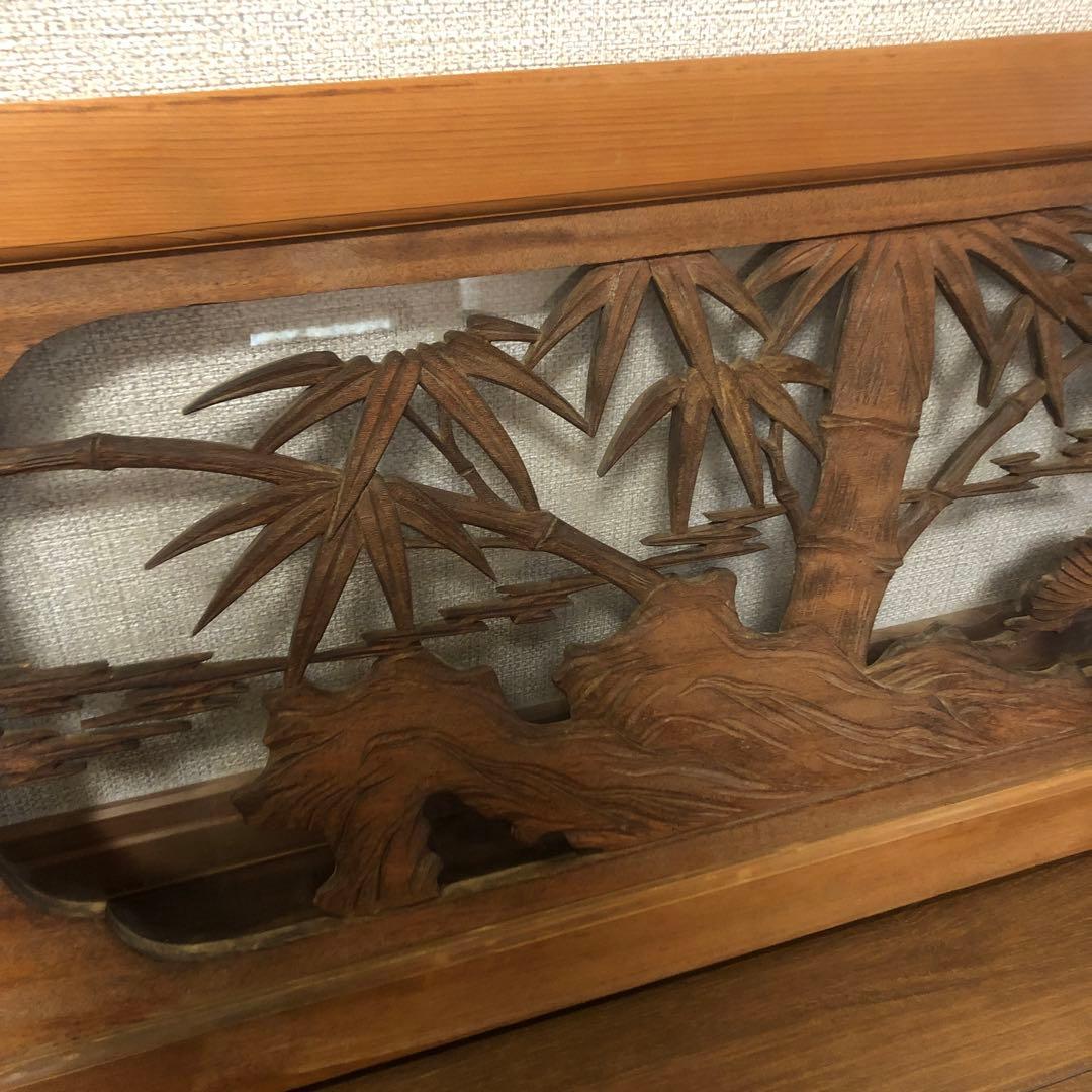 欄間　ガラス付き　和室　アンティーク　コレクション　古民家　オブジェ　木彫り