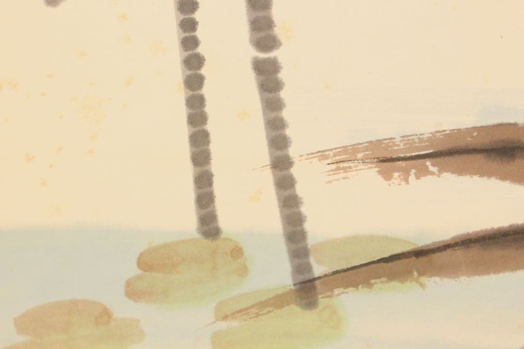 No5274 掛軸　在銘　杜飛　雙鷺図　紙本着色　中国画　唐画　鳥獣　送料無料