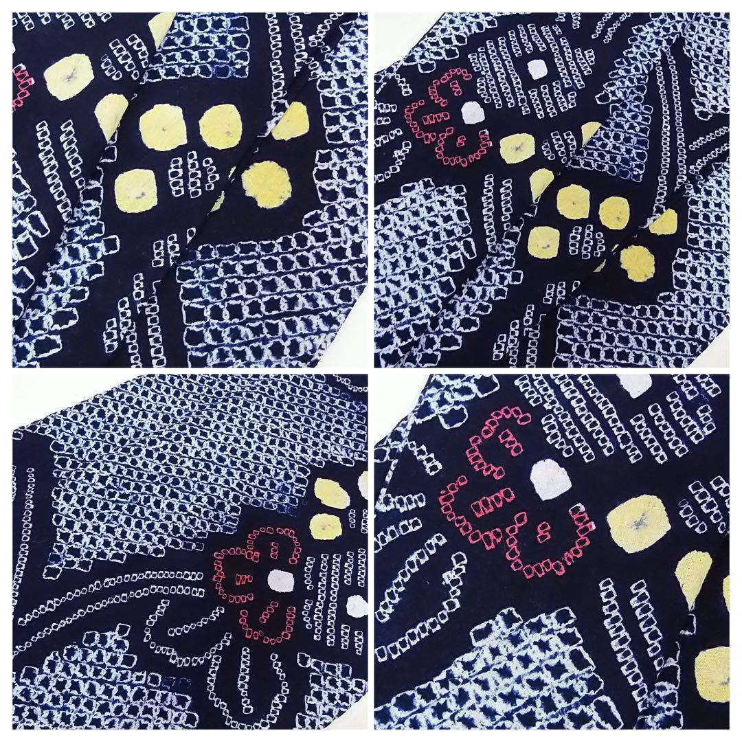 美品　有松絞り浴衣　花文様　蜘蛛絞り　藍染　夏にぴったりの涼やか浴衣　SS寸