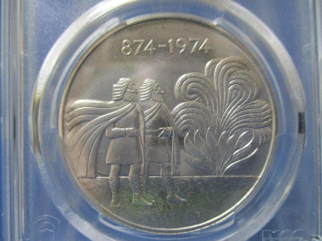 アイスランド 1000クローネ銀貨☆1974年/未使用/4つの精霊/バイキング