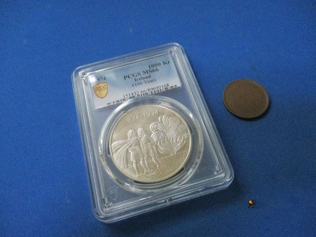 アイスランド 1000クローネ銀貨☆1974年/未使用/4つの精霊/バイキング