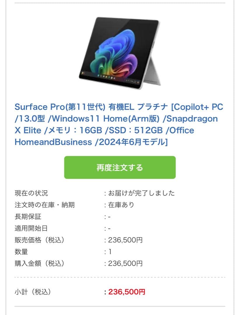 Surface Pro 11世代 16GB/512G 本体キーボードペンセット