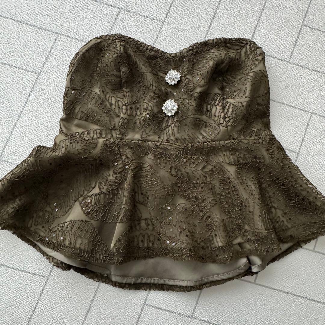 LEJA スパンコールビジューボタンセットアップワンピースドレス GREEN M