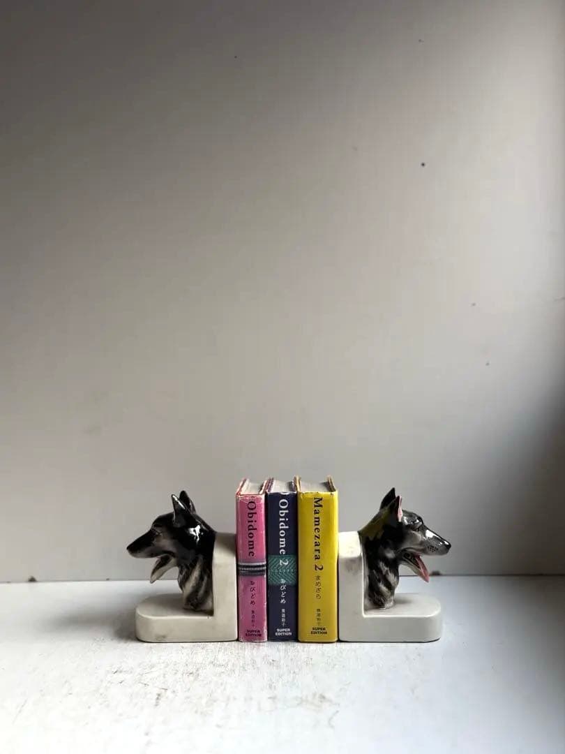 773 アンティーク 犬のブックエンド陶器製 シェパード記念品 希少