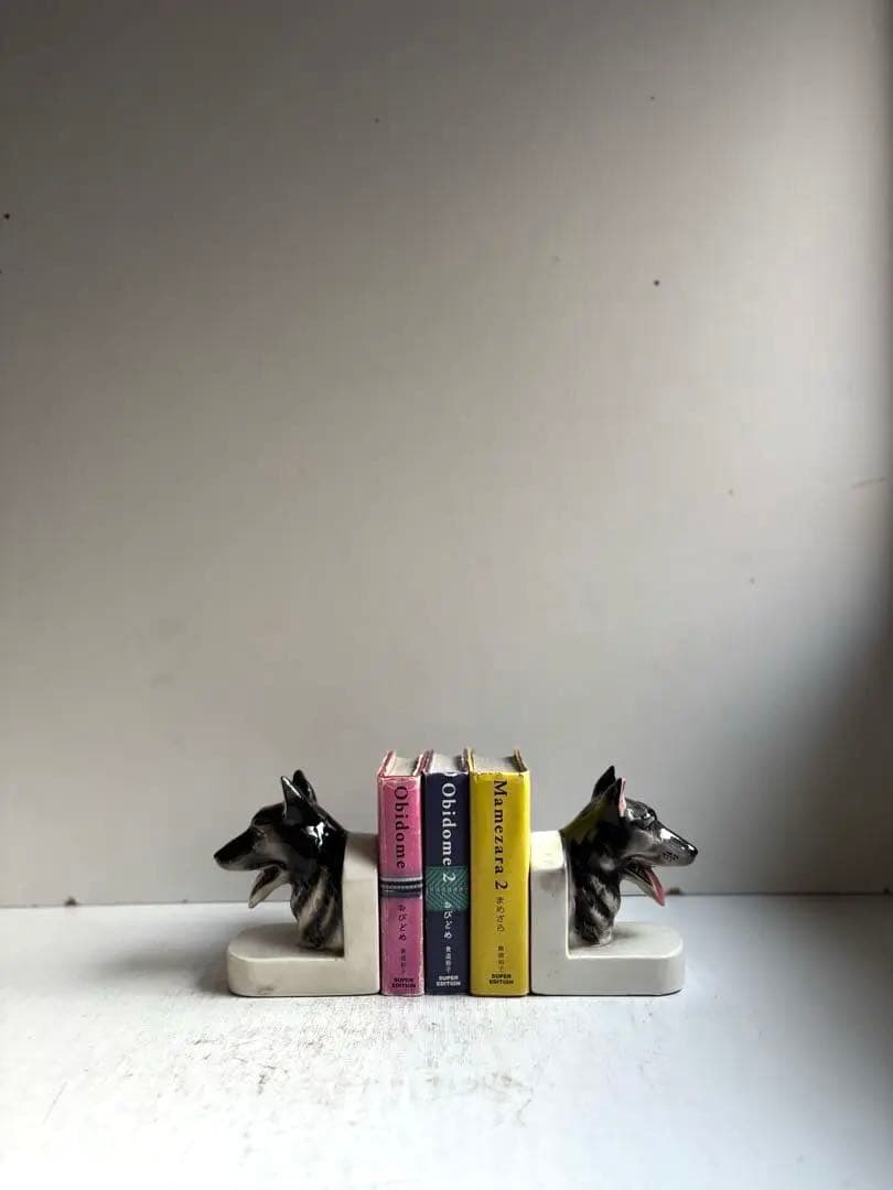 773 アンティーク 犬のブックエンド陶器製 シェパード記念品 希少