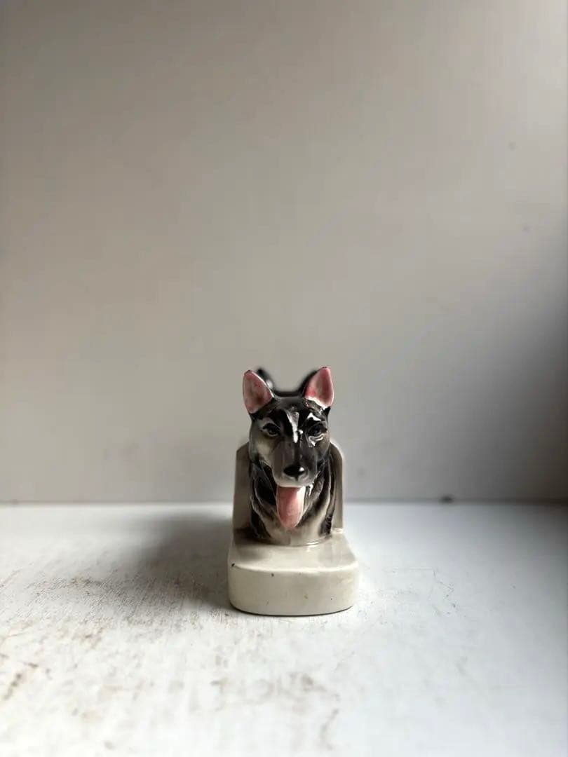 773 アンティーク 犬のブックエンド陶器製 シェパード記念品 希少