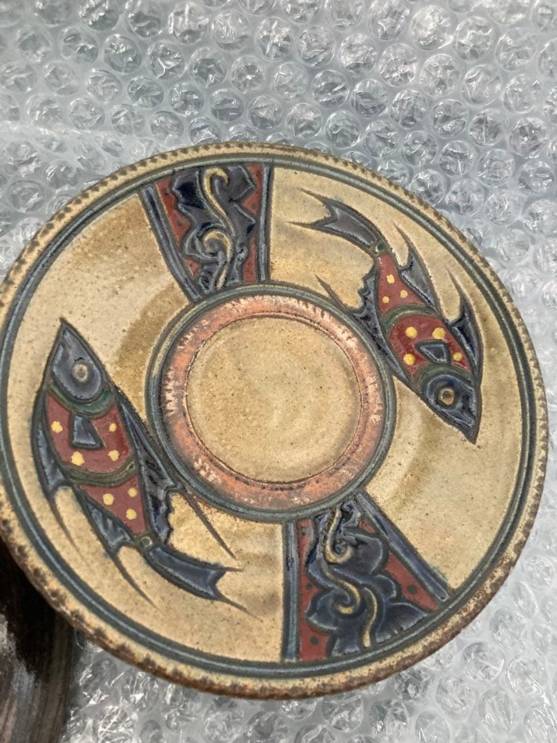 やちむん　希少　魚紋清次カップ&ソーサー