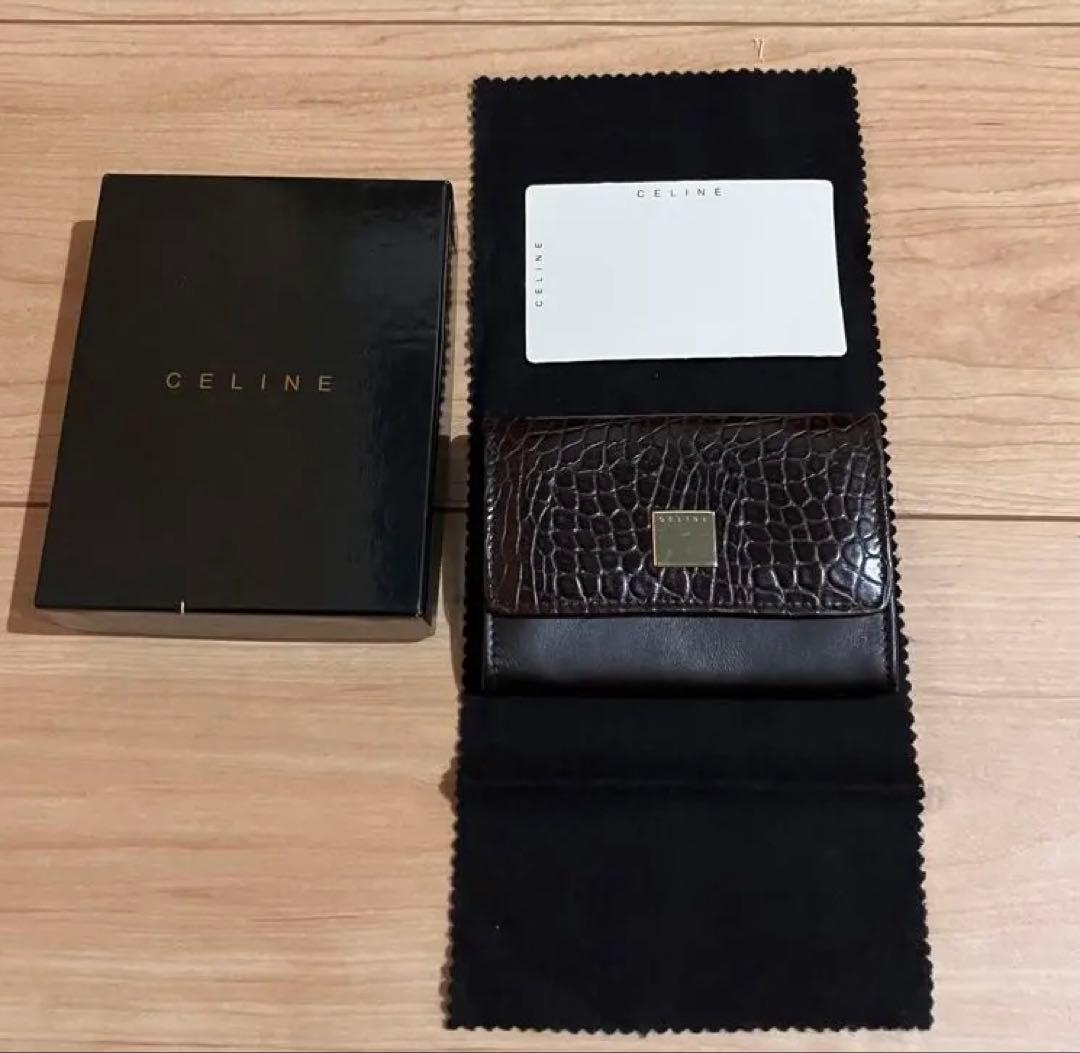 美品 CELINE セリーヌ ケース クロコ型押し ダークブラウン